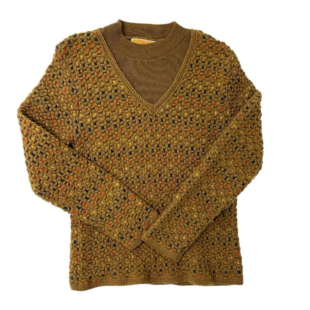 Vintage 60s 100% Wool Textured Knit Sweater Chunky Jantzen Brown Unisex Medium